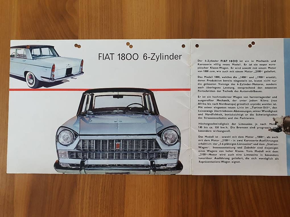 Dokumente: Fiat 1800 Prospekt 1959-1968 – Gebraucht aus Hünenberg von Rzirkon 1