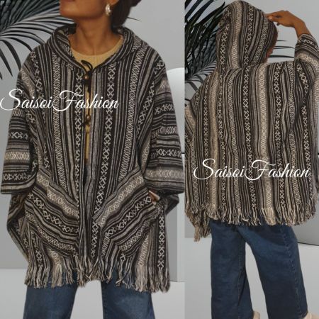 Herbst Boho,Hippie Damen&Herren  Kapuze Poncho,Jacke XS-XXL