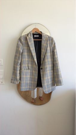 Blazer Mango kariert grau gelb