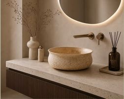 Aufsatzwaschbecken aus Naturstein Beige