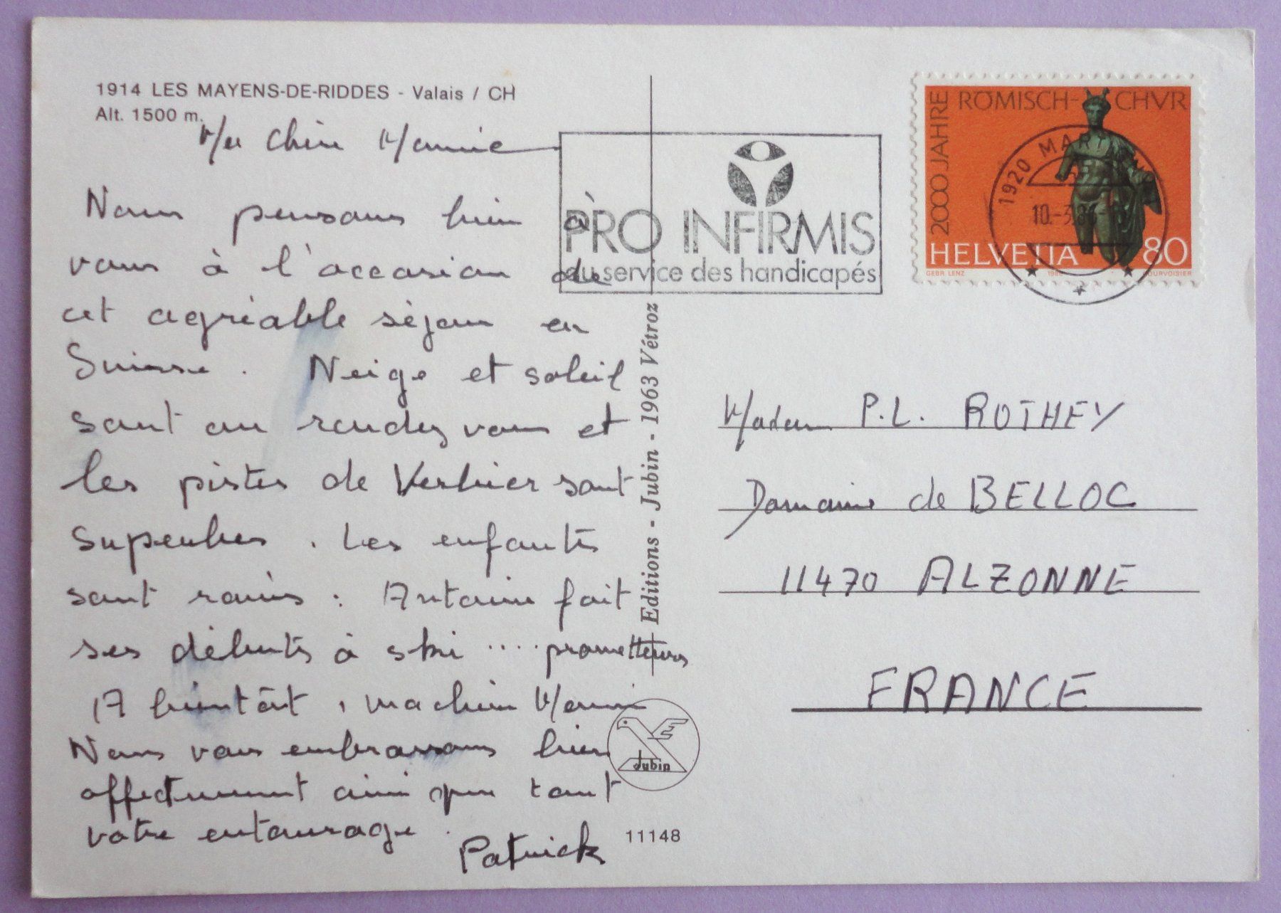 Cartoline postali: Les Mayens-de-Riddes, 1500 m – Usato da Fétigny venduto da Billy2miny 1