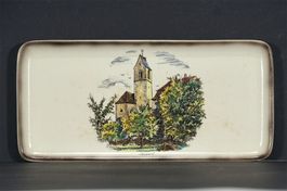 Original Radierung Kirche Boswil auf Fyenceplatte