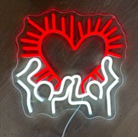 LED Neon Leuchtschild mit Keith Haring Motiv, 30 x 30 cm
