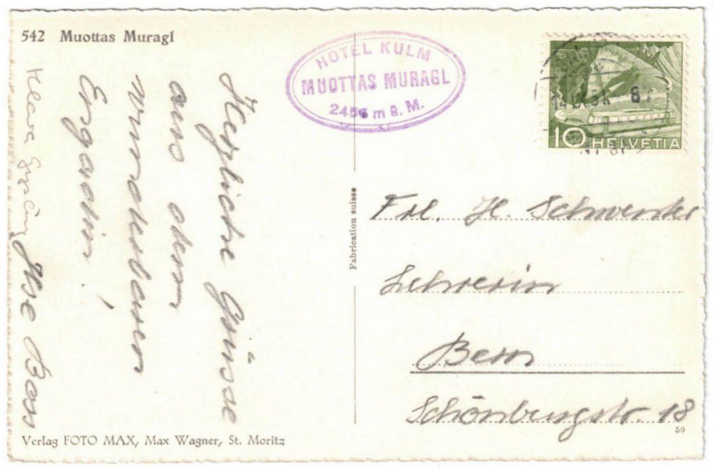 Cartoline postali: St. Moritz - Standseilbahn Muottas Muragl Bergstation – Usato da Binningen venduto da Mountainrider 1