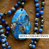 Edelstein Lange Kette Blau Meer Jaspis Collier Sautoir Jaspe
