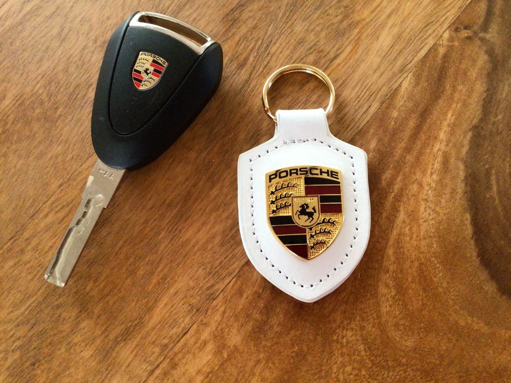 Porsche Schlüssel Anhänger Leder weiss - NEU