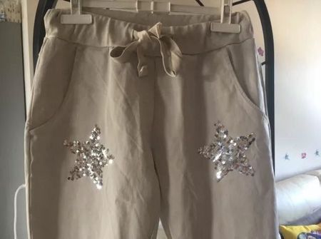 Pantalon souple jogging sportswear beige étoile  sequin34/36