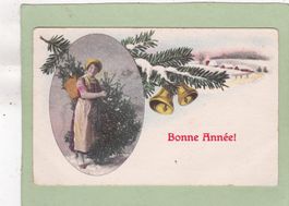 Kitsch Frau Weihnachtsbaum Glocken Bonne Année  1916