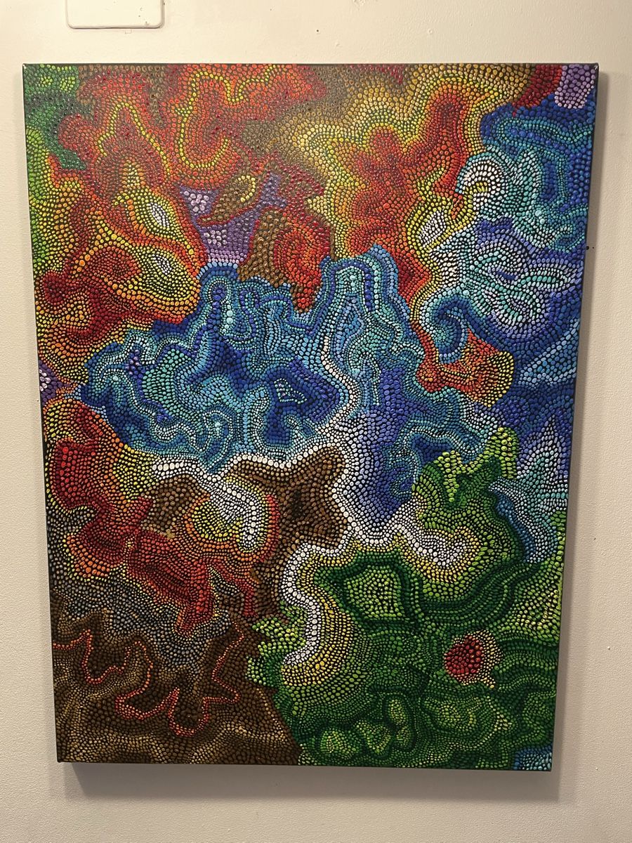 Poster & Bilder: Acrylbild abstrakt Punkttechnik farbig Grossformat guter Zus – Neu (gemäss Beschreibung) aus Pfyn von Goodsell
