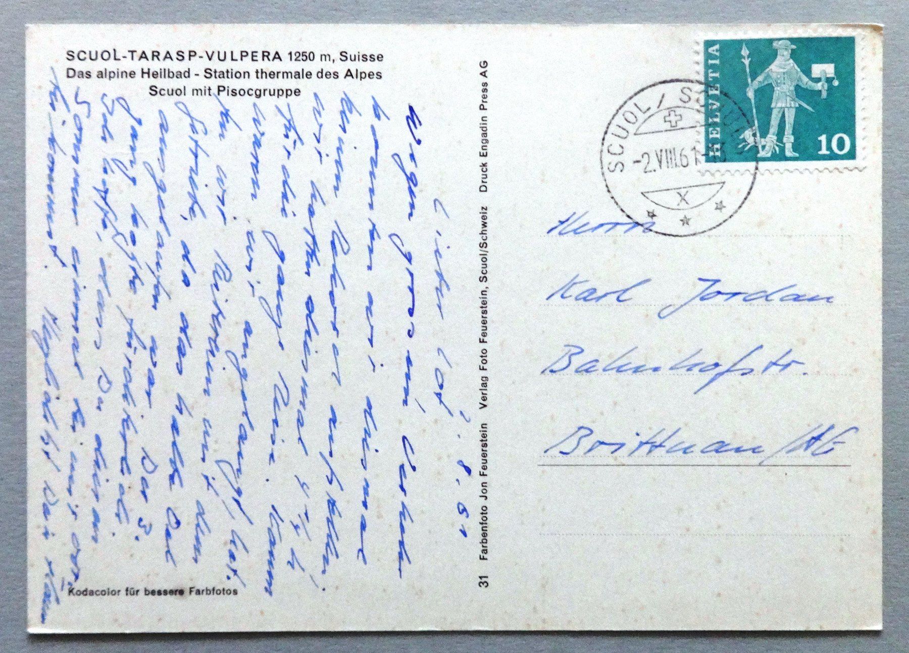 Cartoline postali: Scuol mit Pisocgruppe – Usato da Fétigny venduto da Billy2miny 1
