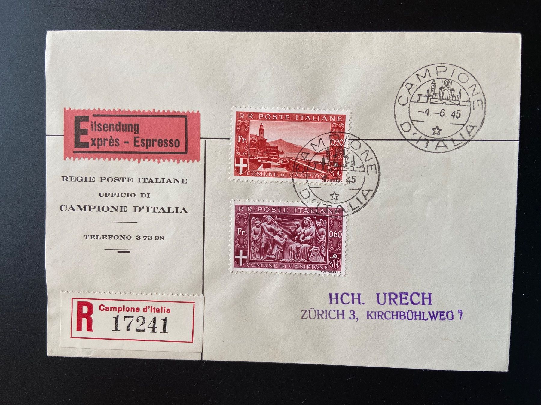 Couverts & Versandtaschen: Campione Briefmarken (Schweiz) – Gebraucht aus Bauma von dangru57