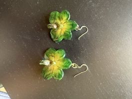 Orchideen Ohrringe grün/gold Handgefertigt