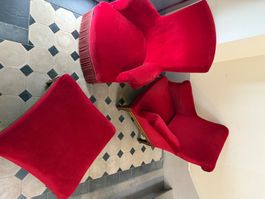 4 fauteuils rouge vintage + repose-pieds - prix négociable