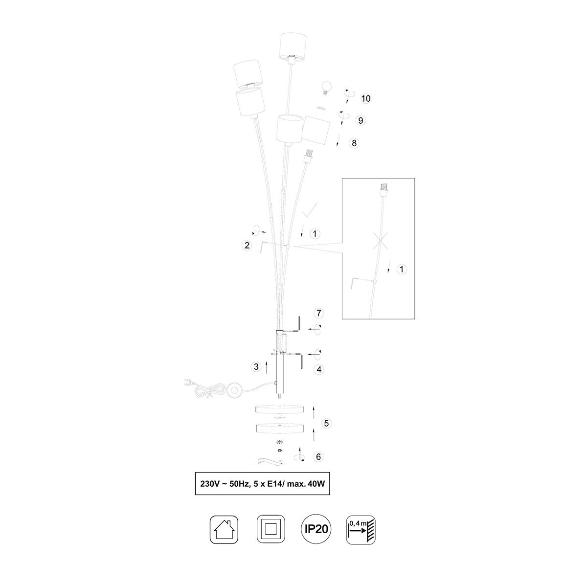 Lampen: Stehleuchte, 5 Strahler, Stoff, 163 cm – Neu (gemäss Beschreibung) aus Kreuzlingen von Smart-Light 4