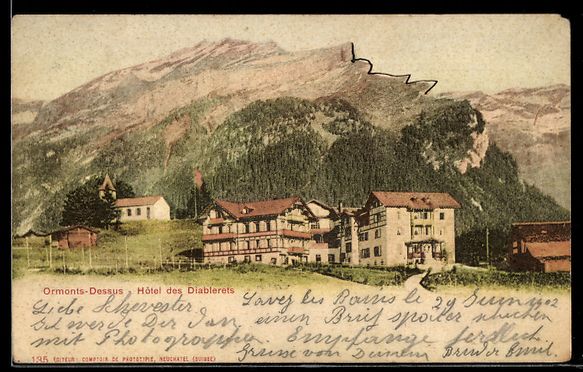 Cartoline postali: Lithographie Ormonts-Dessus, Hôtel des Diablerets – Usato da Berlin venduto da bartko-reher