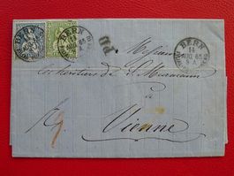 1865, 31+34 auf 50Rp. Auslandbrief von BERN nach WIEN, toll!