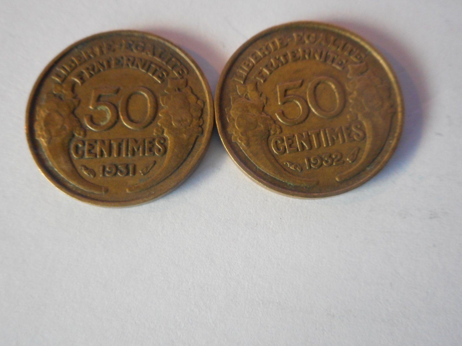 Alle Münzen: 1931+1932  50 Centimes Frankreich – Gebraucht aus Kriegstetten von pizlad2010