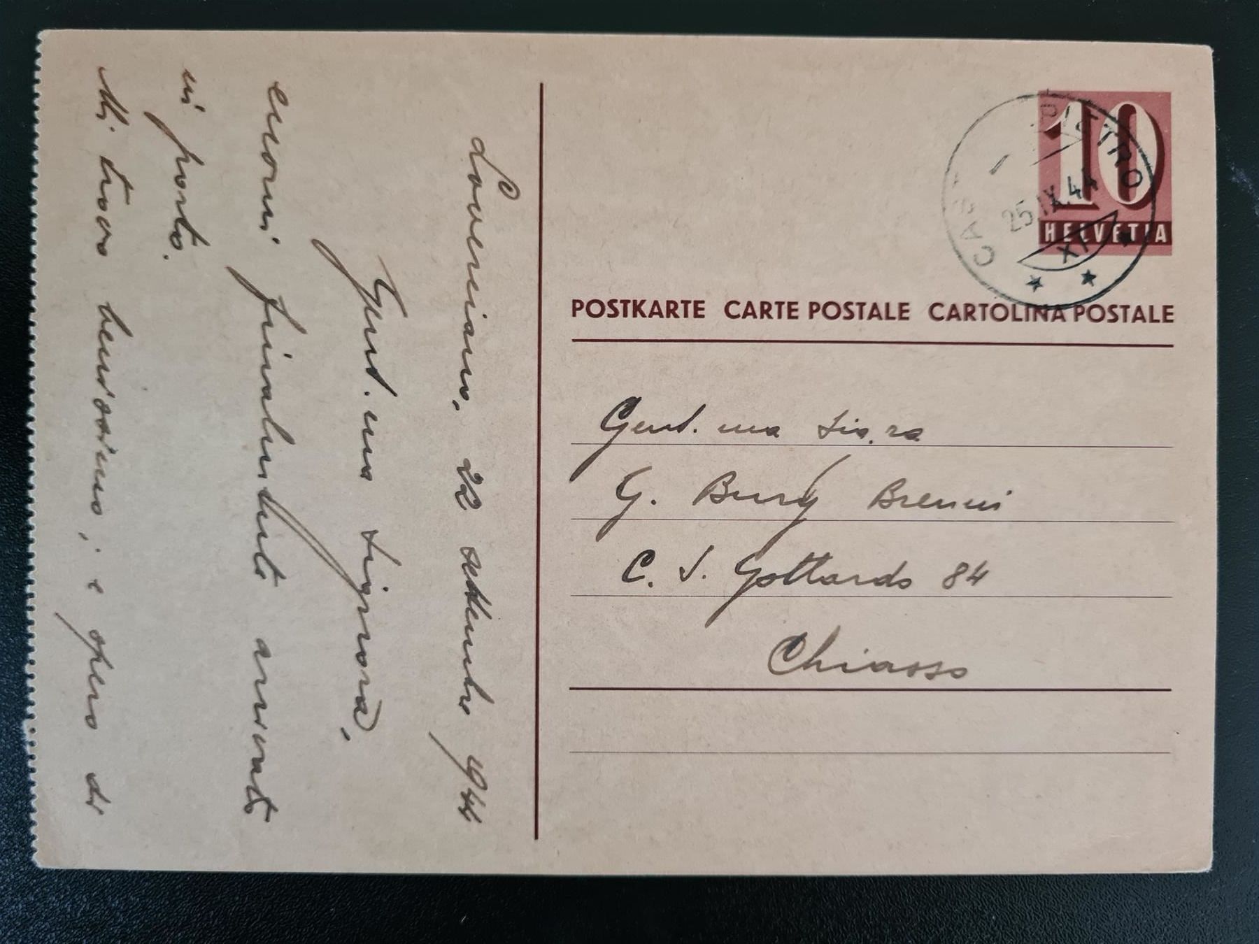 Cartoline postali: PK 10 Rp braun (Cast....) – Usato da Buttikon SZ venduto da Marcelr