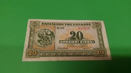 Griechische 20 Drachmen Banknote, Jahrgang 1940, Top Zustand