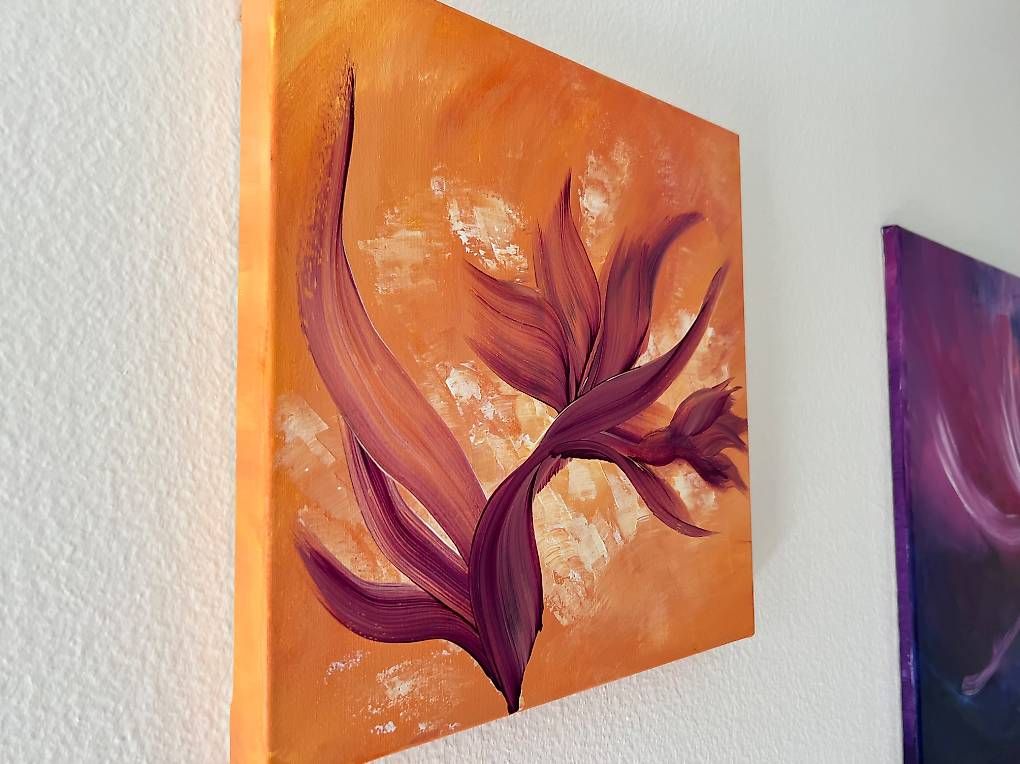 Dipinti: 40x40cm Bild orange-violett "Smiling Flower" – Nuovo e nell'imballaggio originale da Urdorf venduto da manuela4 4