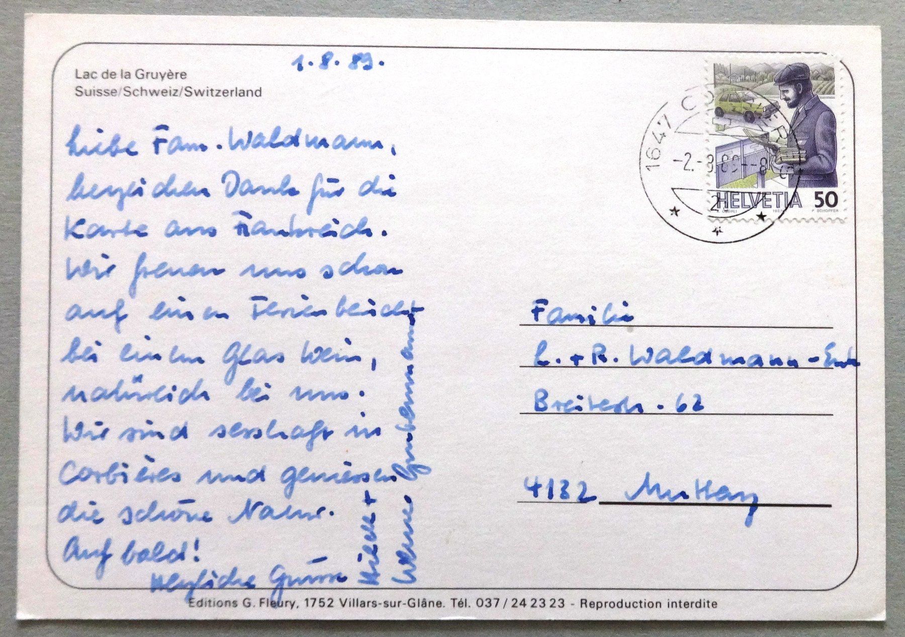 Cartoline postali: Lac de la Gruyère – Usato da Fétigny venduto da Billy2miny 1