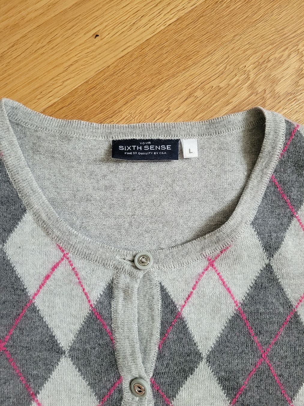 Giacche: Dünne Strickjacke, Sixth Sense, grau Rautenmuster, Grösse L – Usato da Büren NW venduto da nie_k6382 1