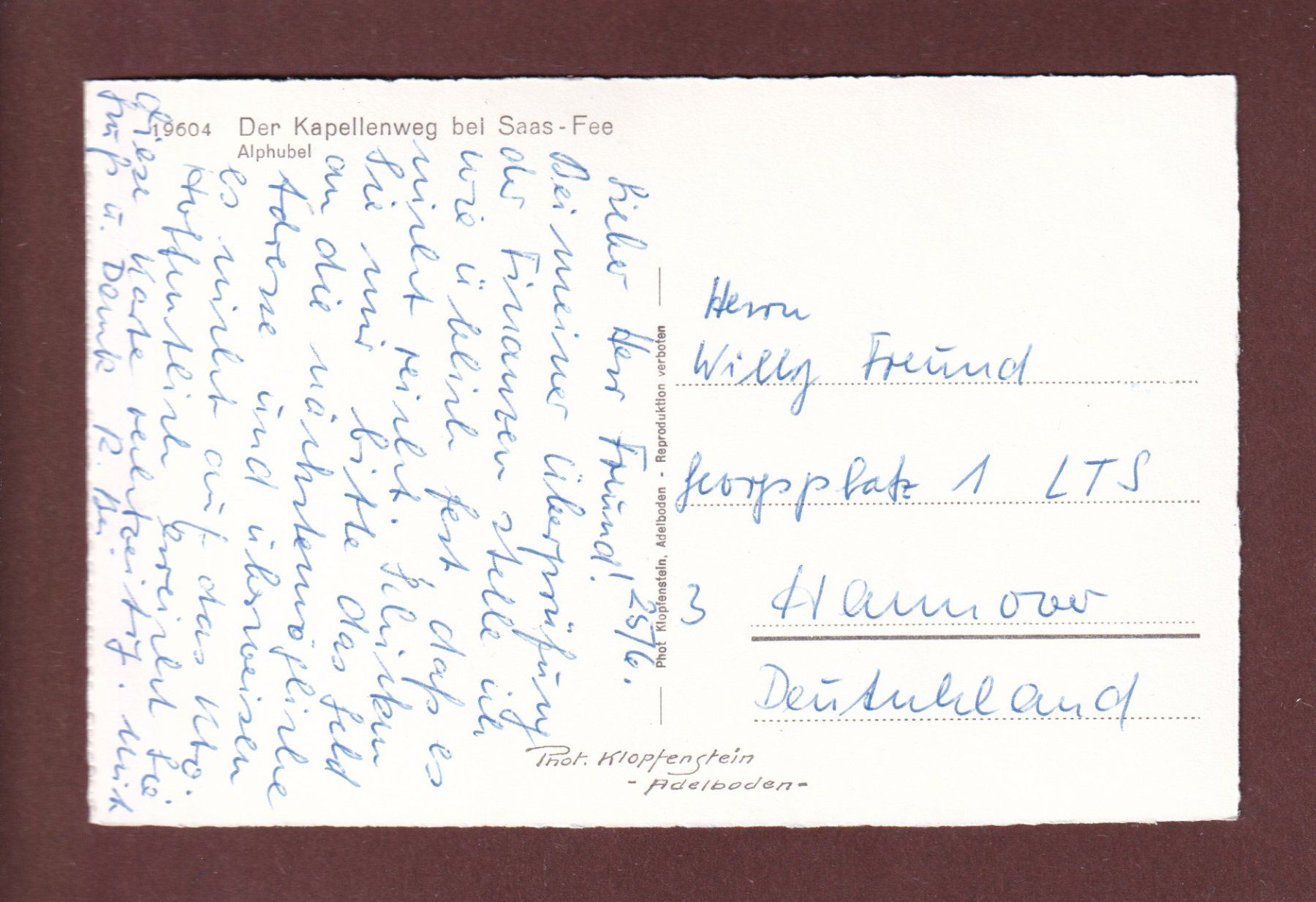Cartoline postali: KAPELLENWEG bei SAAS-FEE – Usato da Pully venduto da nicecards-shop 1