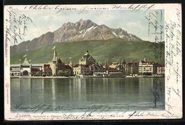 AK Luzern, Bahnhof u. Pilatus, 1906