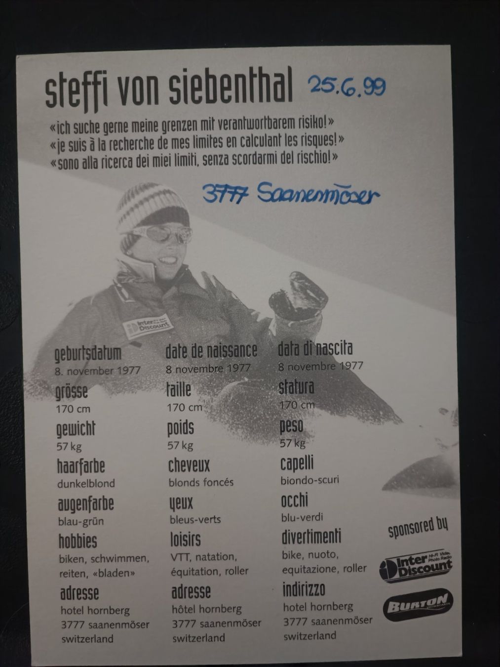 Autografi: Stefanie von Siebenthal - handsigniert – Usato da Menziken venduto da Artographs 1