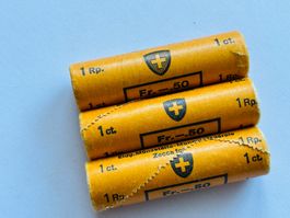 3 x Rolle 1 Rappen Original Verpackung Kat. min 180.- Jahre?