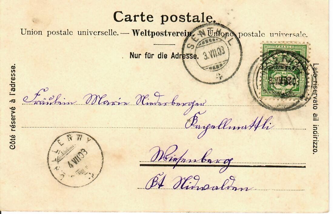 Ansichtskarten: Gruss aus Jsenthal 1903 – Gebraucht aus Hochdorf von Ziegel-16 1