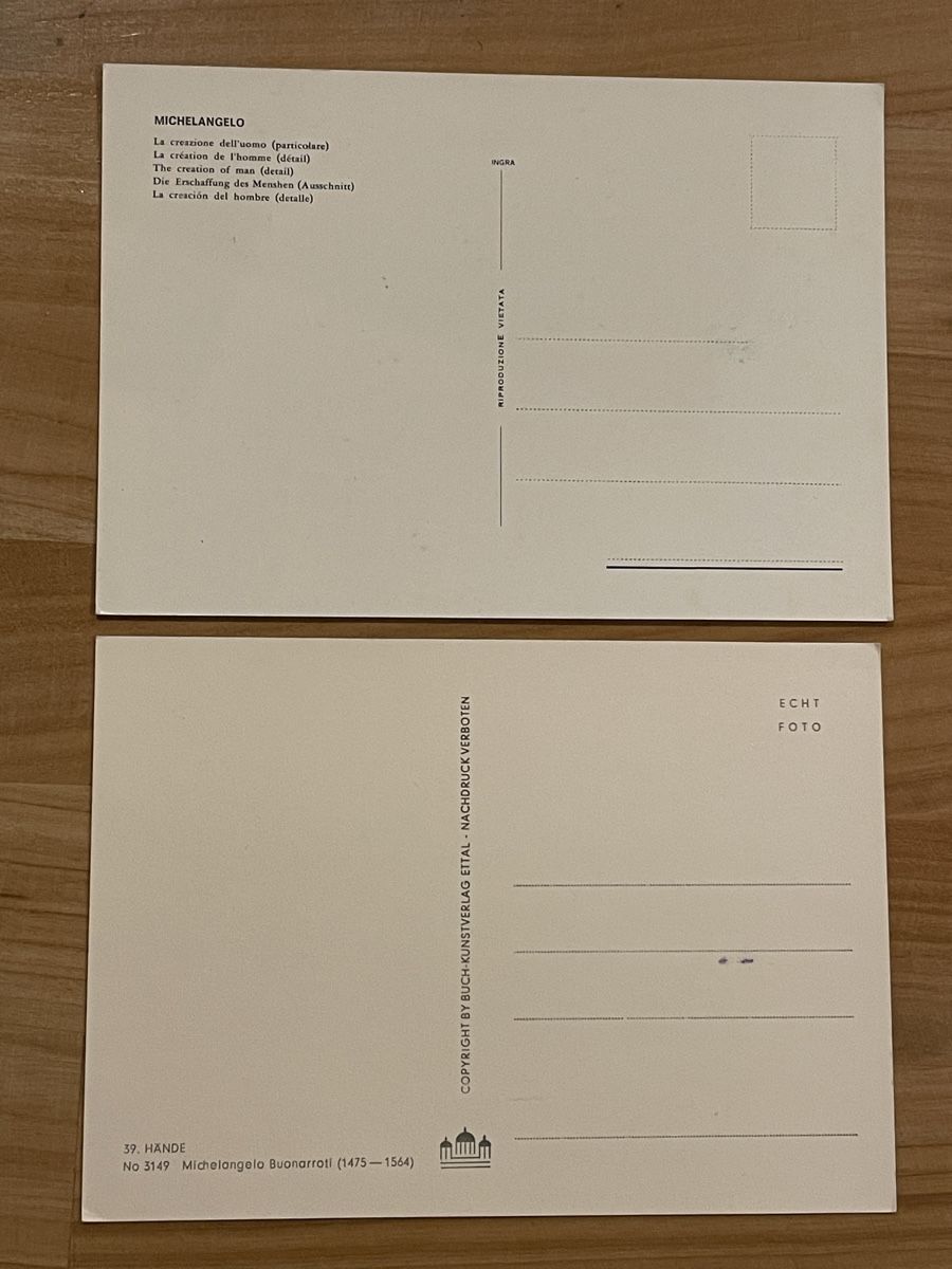 Cartoline postali: 2 AK mit Kunst von Michelangelo – Usato da Rümlang venduto da Kartenpost1 1