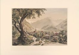 Interlaken Tonlithographie von Billmark altkoloriert