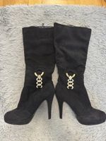 Schwarze Wildleder Stiefel mit Absatz, Grösse 39