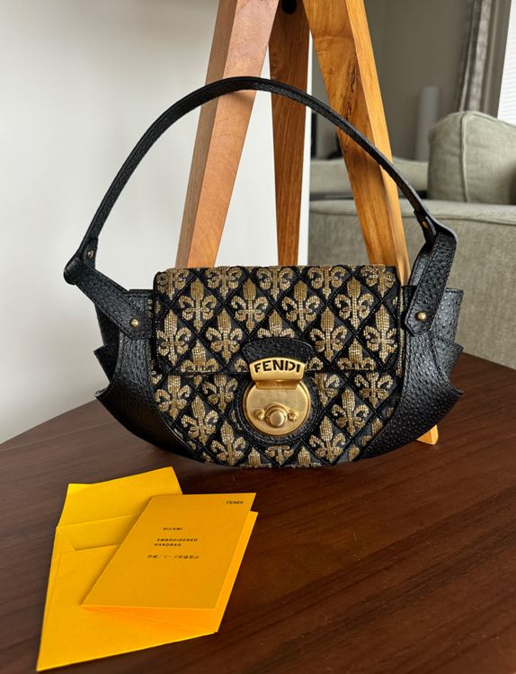 Fendi Ricami Handtasche aus Straussenleder Vintage Original