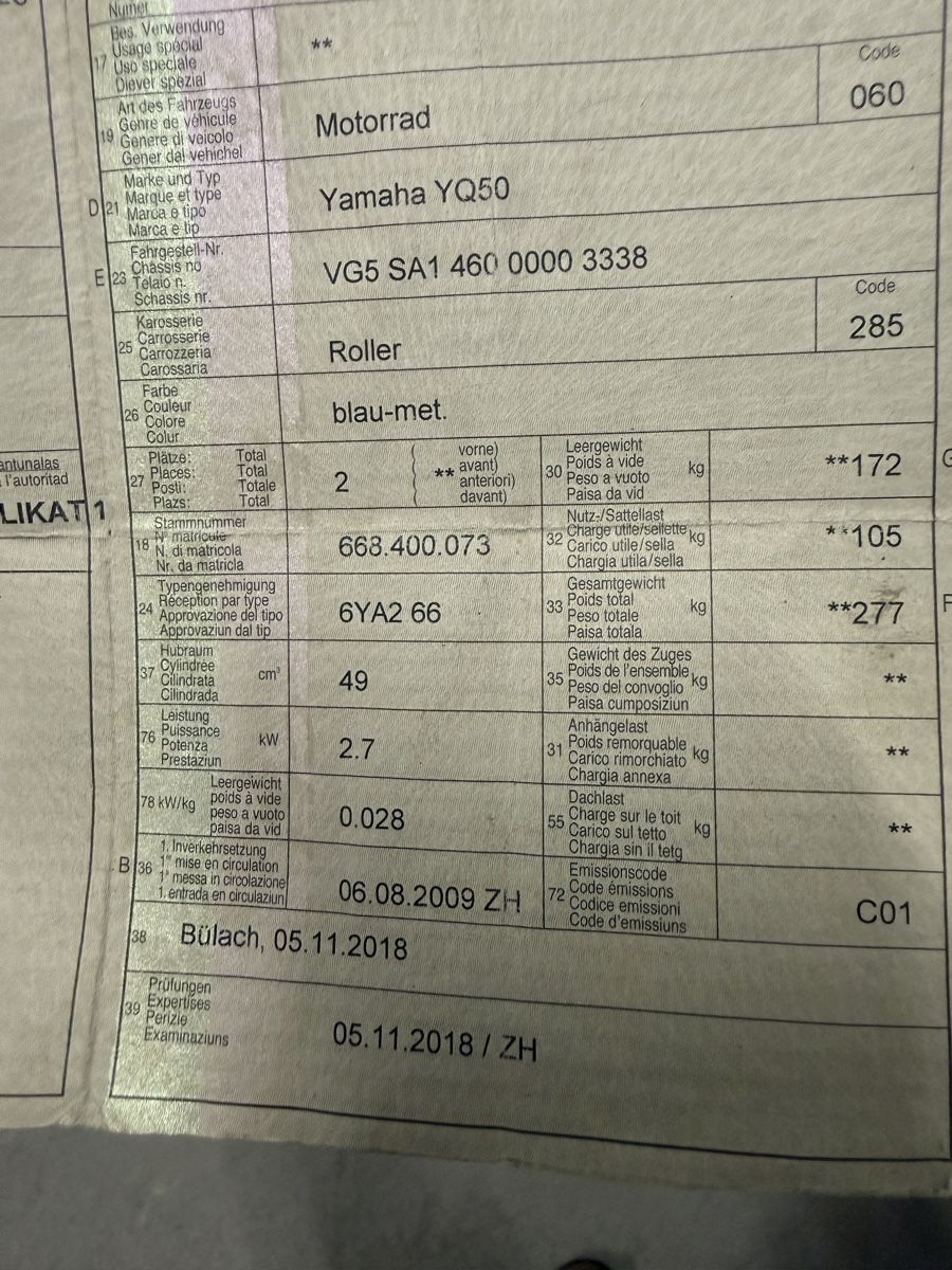 Yamaha Scooters: Roller Yamaha YQ50 – Défectueux à Wetzikon ZH par KIEE 7