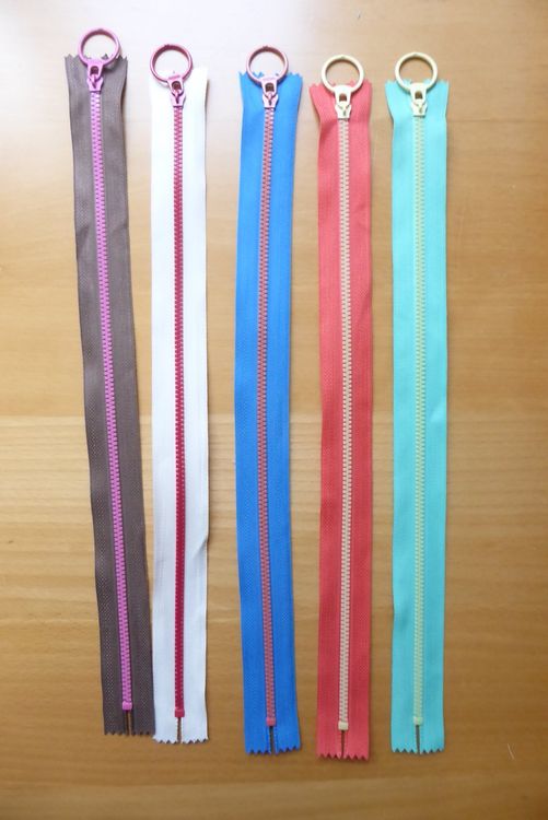 5 Reissverschlüsse mit Ringzipper, 35 cm lang, farbig, neu 1