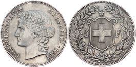 Schweiz - 5 Franken 1891 - Sehr Schön+ - Getönt - Silber