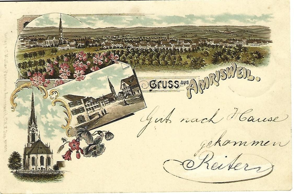 Cartoline postali: Gruss aus Amrisweil Litho – Usato da Wetzikon ZH venduto da Brulu100