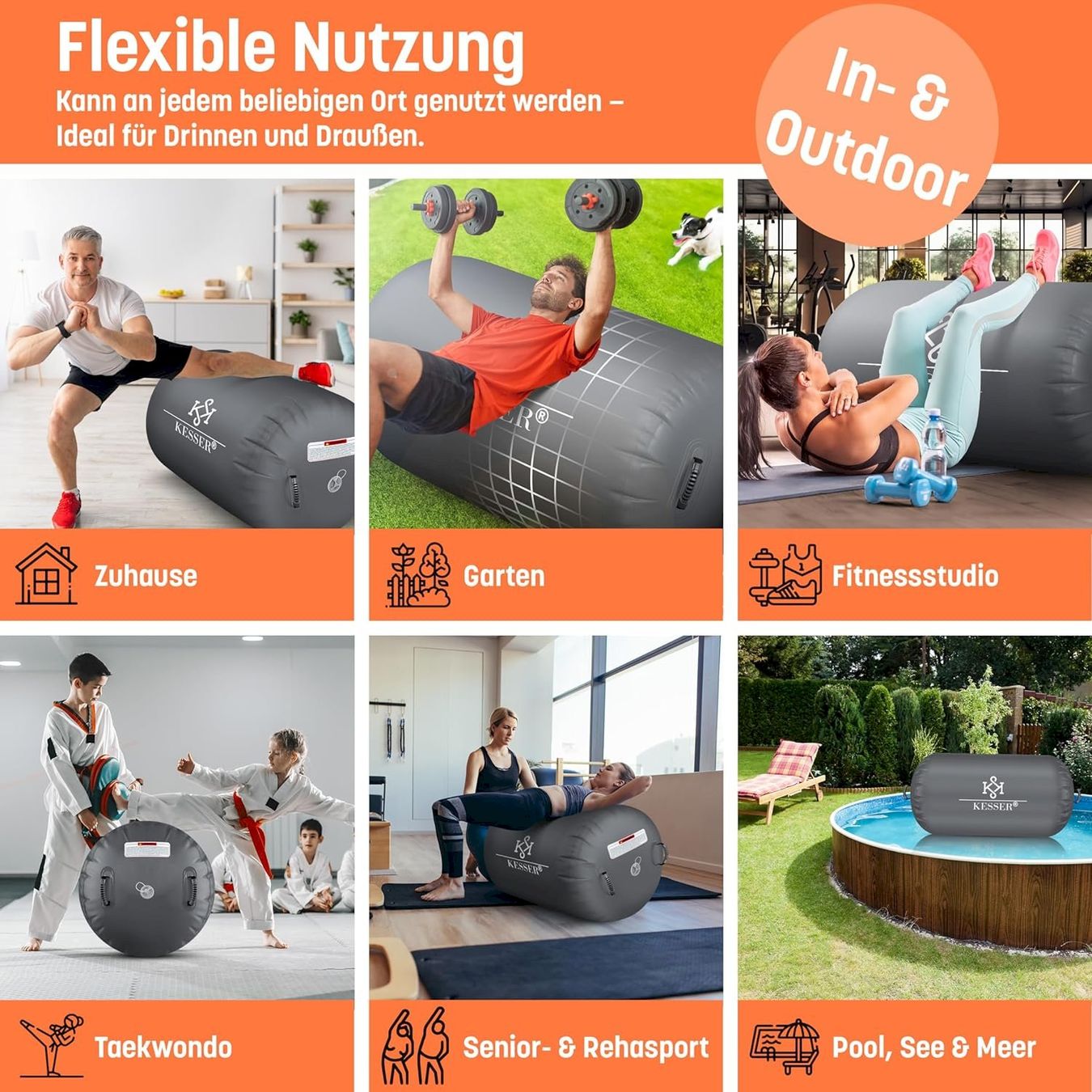 Accessori: Aufblasbare Gym-Rolle 120x90cm grau – Nuovo e nell'imballaggio originale da Bottighofen venduto da zaap 7