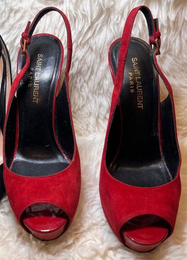 Saint Laurent Chaussures femmes: Saint Laurent Peeptoe-Slingbacks, rot, Gr. 37 – D'occasion à Zürich par Poccna
