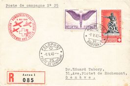 Schweiz Feldpost Einschreiben Sonderluftpost 1940