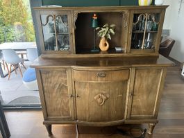 Antik Buffet Holz mit Vitrinenaufsatz braun gebraucht
