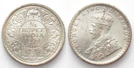 BRITISCH INDIEN 1/4 Rupie 1934 GEORGE V. Silber PRACHTSTÜCK
