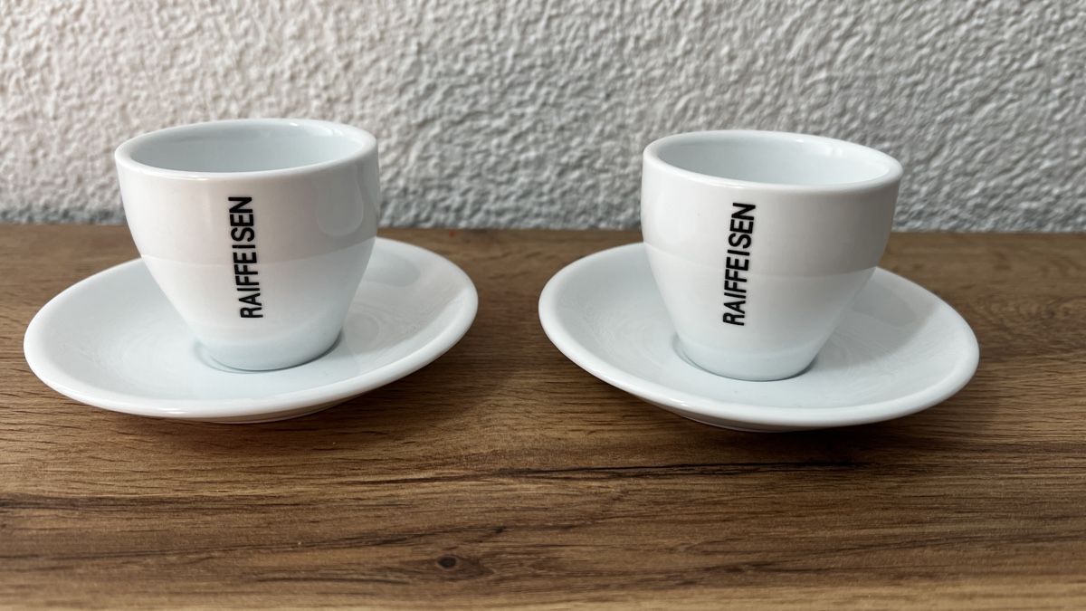 Tazze: 2 Raiffeisen Espressotassen mit Unterteller – Nuovo (secondo la descrizione) da Rebstein venduto da gimmma