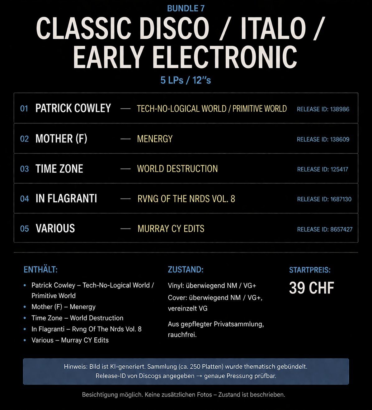 Dischi in vinile: Classic Disco / Italo / Early Electronic Vinyl Bundle – Usato da Zürich venduto da DonDDR