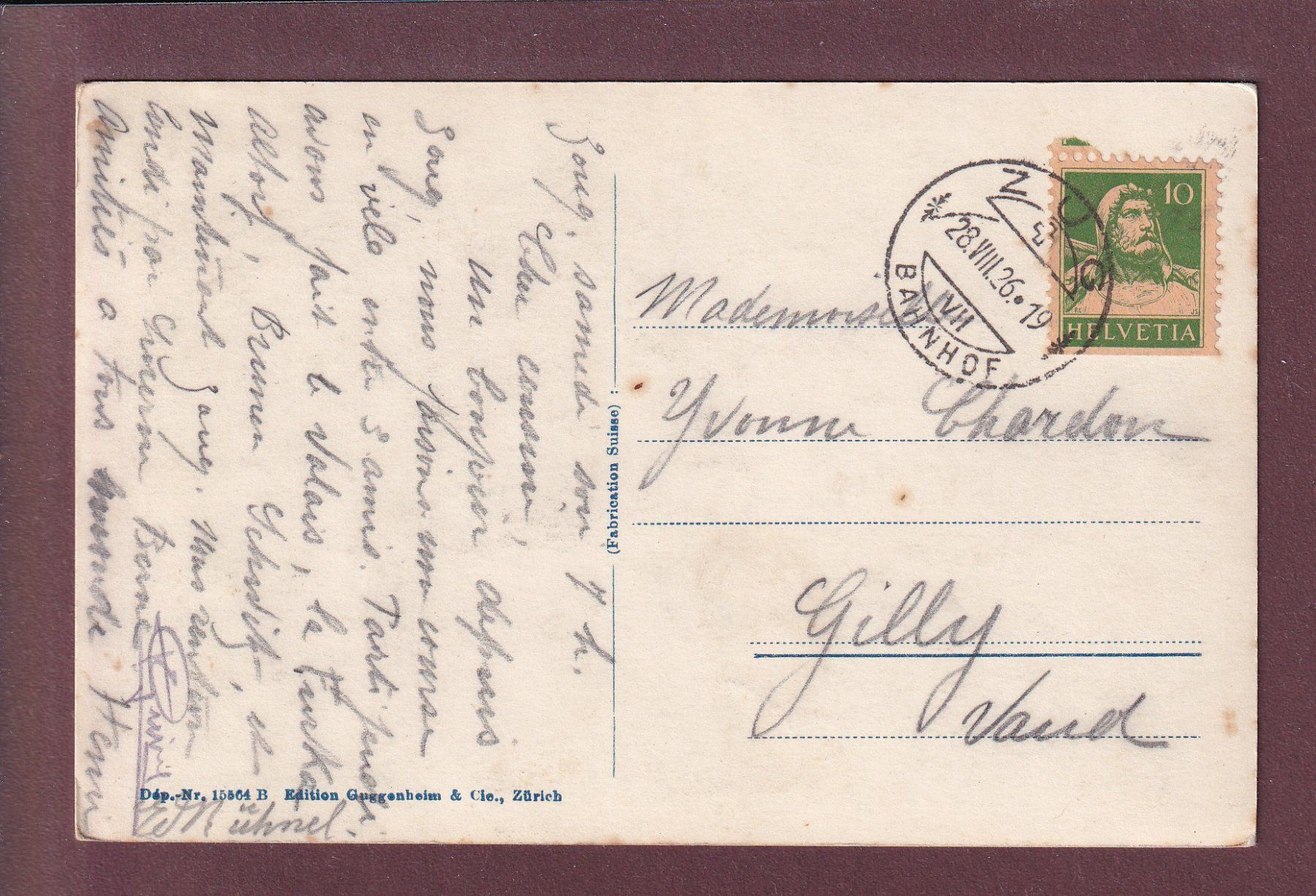 Cartes postales: ZUG - 1926 – D'occasion à Pully par nicecards 1