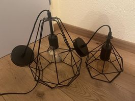 Set of 4 Black Geometric Cage Pendant Lights (2S+ 2L)