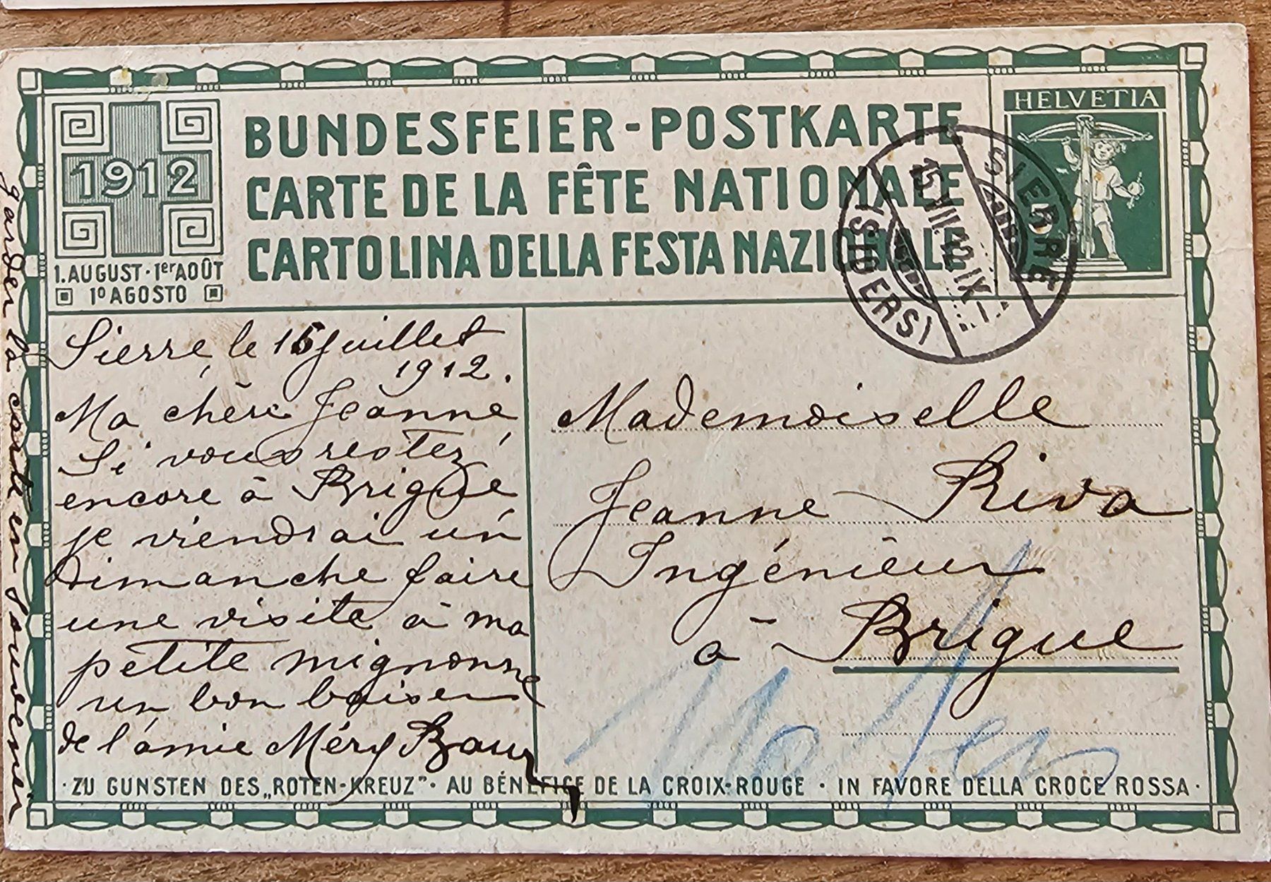 Alle Briefmarken: Bundesfeierkarte 1912 Sierre – Gebraucht aus Les Valettes von Nuba1 1