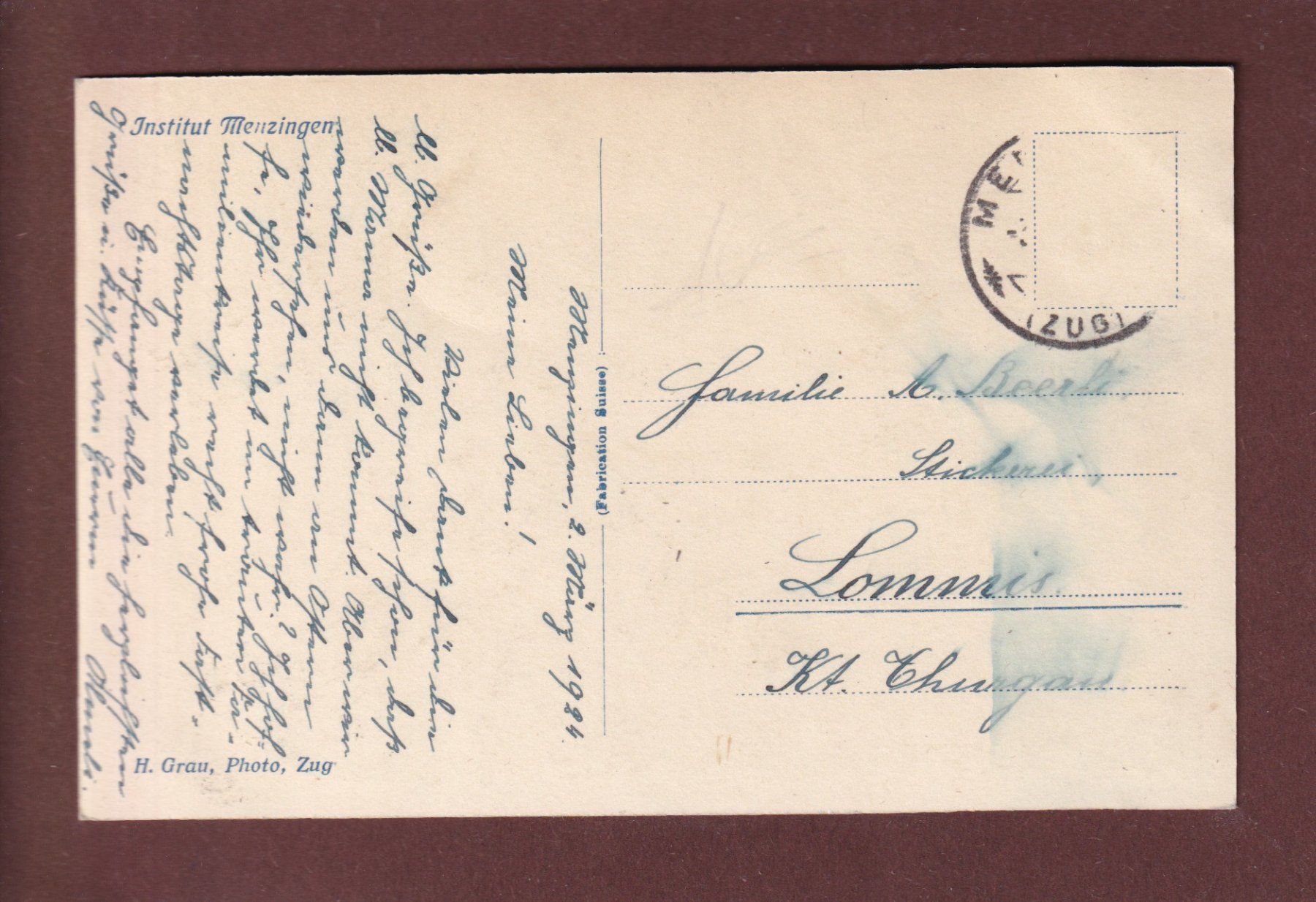 Cartoline postali: MENZINGEN - Kirche - 1924 – Usato da Pully venduto da nicecards 1